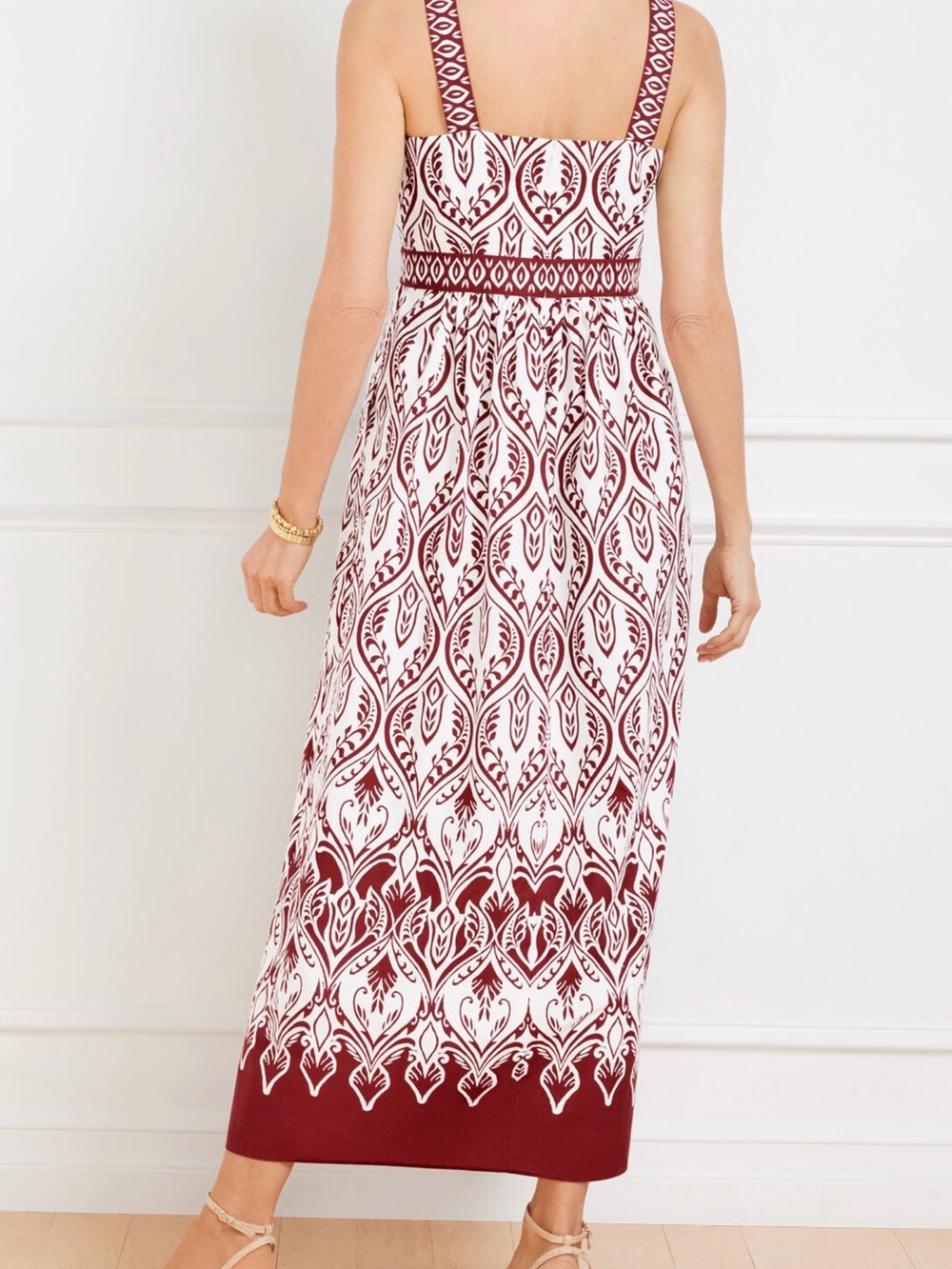 Talbots White and Burgundy Printed Maxi Dress Size 8 - Picture 2 of 12